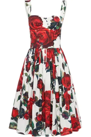 Dolce & Gabbana Rose Printed Poplin Midi Dress