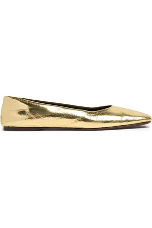 The Row Square Laminated Leather Ballerina Flats