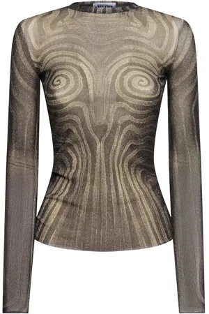 Jean Paul Gaultier Mesh Spiral Printed Long Sleeve Top