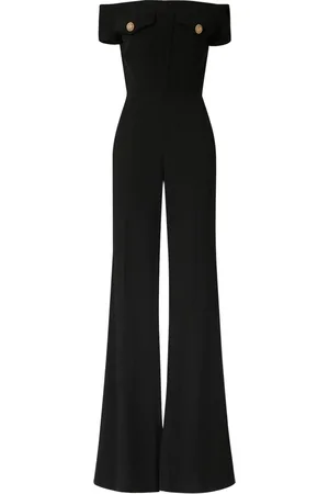 Balmain Off-shoulder Flared Crepe Jumpsuit