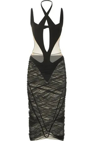 MUGLER Cutout Tulle Midi Dress