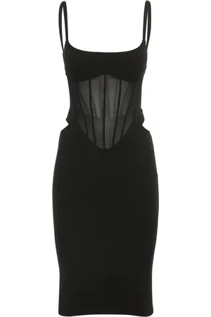 MUGLER Corset Mesh & Knit Midi Dress
