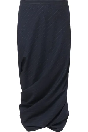 Balenciaga Draped Pinstripe Wool Midi Skirt