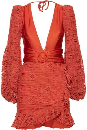 PATBO Crochet Plunge Mini Dress