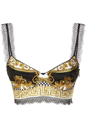 VERSACE Silk Twill & Lace Printed Crop Top