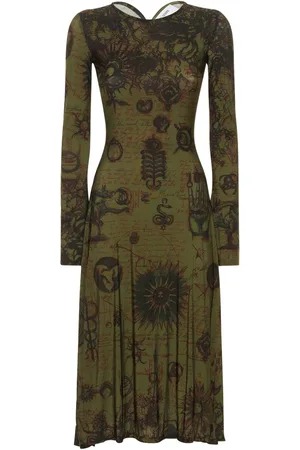 Marine Serre Printed Fluid Viscose Jersey Midi Dress