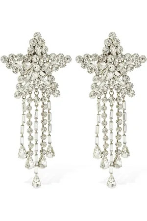 Alessandra Rich Star Crystal Clip-on Earrings W/ Fringes