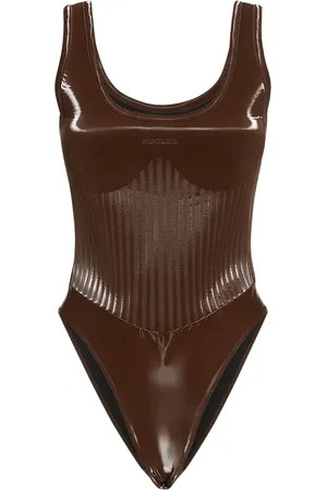 MUGLER Glossy Embossed Jersey Bodysuit