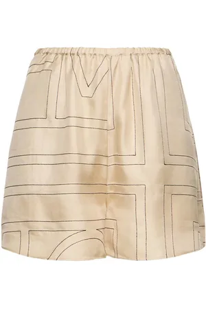 Totême Monogram Embroidered Silk Pajama Shorts