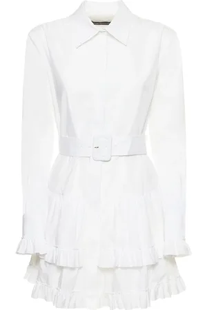 BRANDON MAXWELL Ruffled Cotton Poplin Mini Shirt Dress