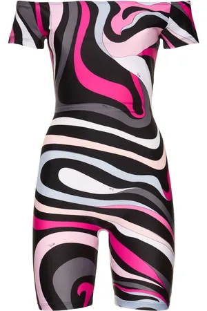 Puccini Printed Lycra Off Shoulder Mini Jumpsuit