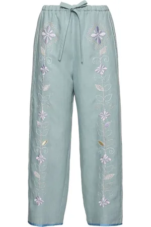 FORTE FORTE Embroidered Linen Drawstring Pants