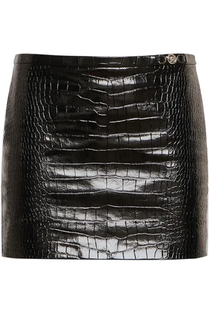 VERSACE Crocodile Embossed Leather Mini Skirt