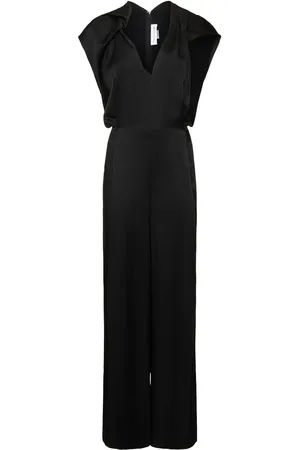Victoria Beckham Draped Pleated Satin Jumpsuit