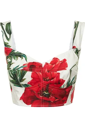 Dolce & Gabbana Poppy Print Cotton Poplin Corset Top
