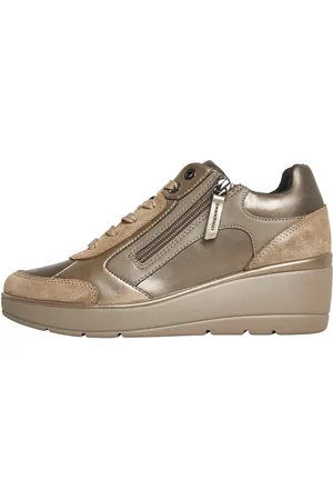 Geox Dames Idle Wedge Side Zip Sneakers Taupe