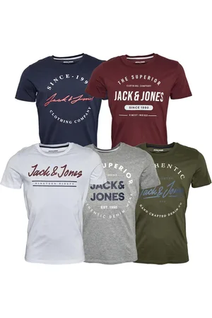 JACK & JONES JACK & JONES 5-pack T-shirts met ronde hals Heren in de kleuren olijfnacht/wit/licht grijs melange/marineblauw