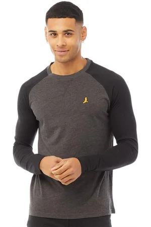 Brave Soul Heren Terence Langarm Crew Neck T-shirt Donker Antraciet Melange/Zwart