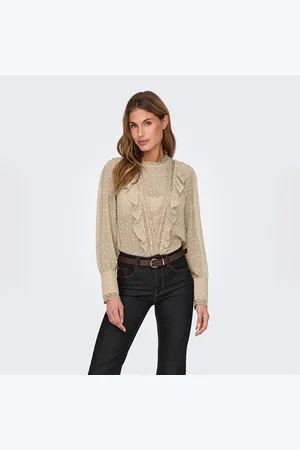 ONLY Zwarte Dames Sila Dobby Blouse met Lange Mouwen