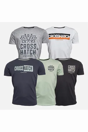 Crosshatch Heren Logotime Vijf Pack T-Shirts Zwart / Wit / Marine / Mint / Grijs Gemêleerd