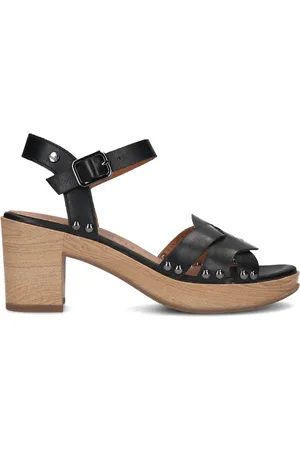 No Stress Zwarte leren sandalen met blokhak