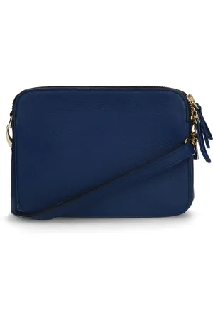 Manfield Blauwe leren schoudertas
