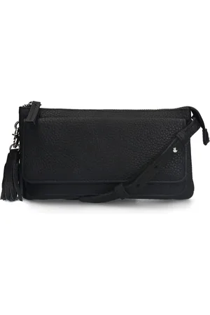 Manfield Zwarte leren clutch met ruffel details