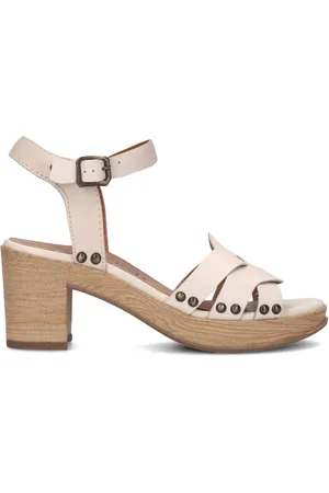 No Stress Beige leren sandalen met blokhak