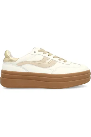 Manfield Witte leren sneakers met suède details