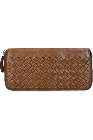 Manfield Leren portemonnee met gewoven structuur