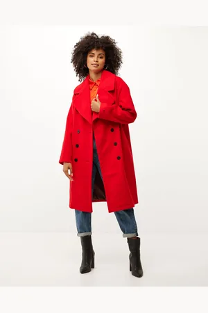 Mexx Midi length big lapel collar coat Red
