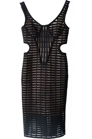 GENNY Kleedjes, Dames, Zwart, M, Leer, Abito con design cut-out
