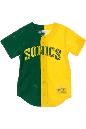 Mitchell & Ness Tops, Heren, Groen, S, T -stuk split mesh -knop voor zeeop