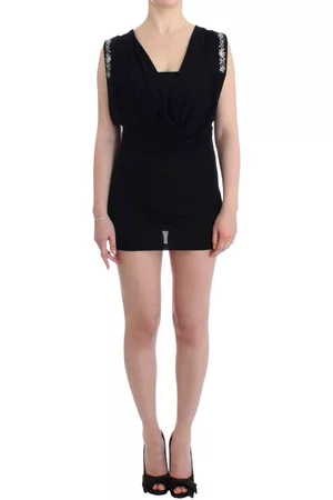 Rocco Barocco Kleedjes, Dames, Zwart, S, Verfraaide jersey mini schede korte jurk