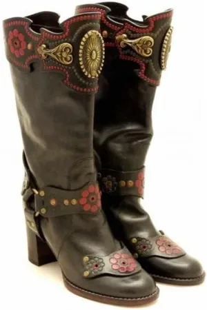 Ballin Schoenen, Dames, Zwart, 36 EU, Lederen laarzen met decoraties
