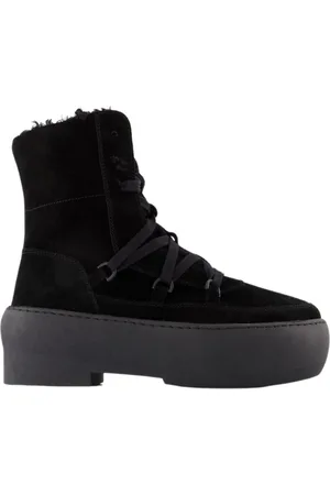 Gia Borghini Schoenen, Dames, Zwart, 40 EU, Leer, Dikke enige veterlaarzen in zwart leer