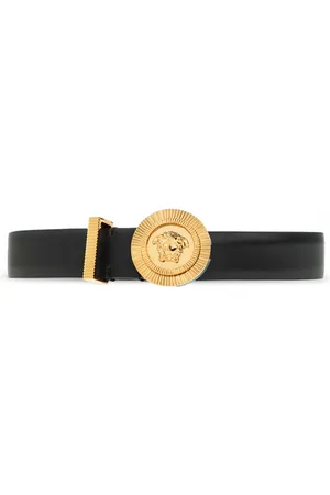 VERSACE Accessoires, Dames, Zwart, 70 CM, Leer, Riem met decoratieve gesp