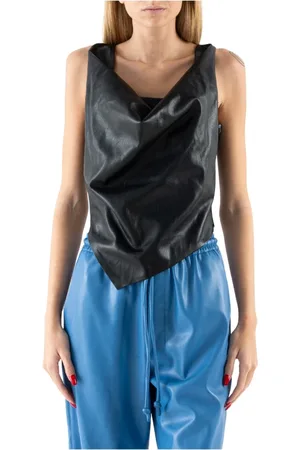 Nanushka Tops, Dames, Zwart, L, Leer, Mouwloze tops