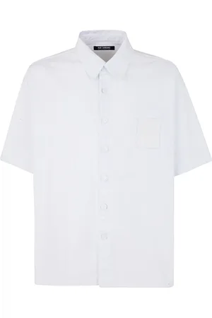 RAF SIMONS Tops, Heren, Wit, L, Denim, Oversized Short Sleeved Denim Shirt