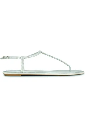 RENE CAOVILLA Schoenen, Dames, Grijs, 38 1/2 EU, Leer, Flat Sandalen