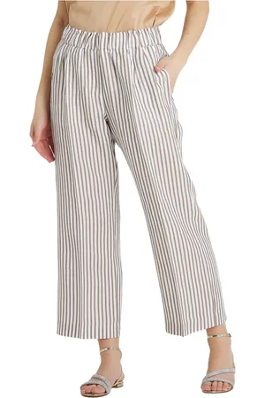 LE TRICOT PERUGIA Broeken, Dames, Wit, L, Linnen, Leather Broeken