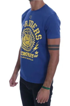 FRANKIE MORELLO Tops, Heren, Blauw, S, Katoen, Cotton Riders Crewneck T-shirt