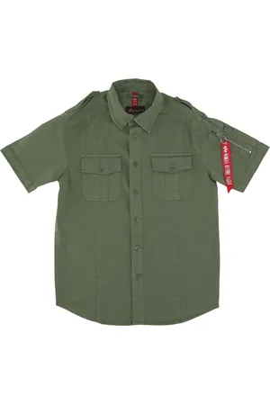 Alpha Industries Overhemden, Heren, Groen, M, Short Sleeve Shirts