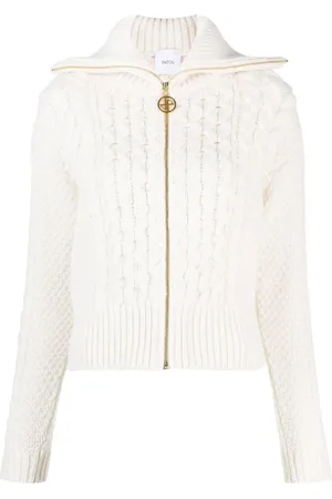 Patou Sweatshirts & Hoodies, Dames, Wit, S, Witte Gebreide Trui met Ritssluiting