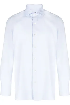 Finamore Overhemden, Heren, Blauw, L, Katoen, Casual Shirts