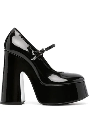 vic matiè Schoenen, Dames, Zwart, 40 EU, Leer, Zwarte Sandalen van Lakleer met Hoge Blokhak