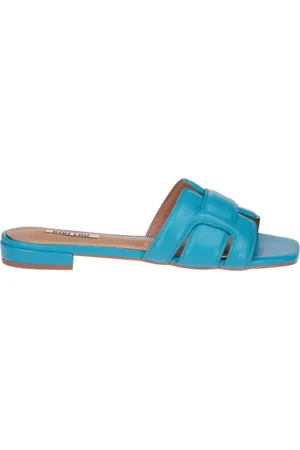 Bibi Lou Schoenen, Dames, Blauw, 37 EU, Turquoise Leren Slippers