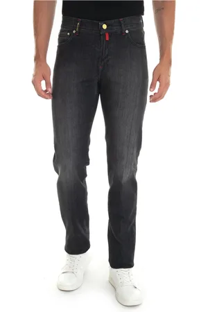 Kiton Jeans, Heren, Zwart, W40, Katoen, Vintage Slim-Fit Stone Washed Jeans