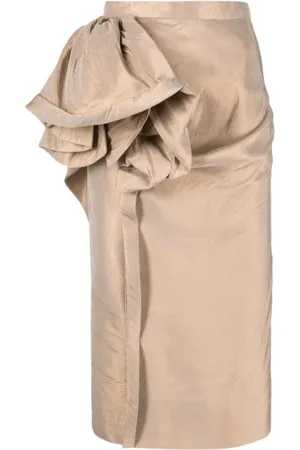 Maison Margiela Rokken, Dames, , 2Xs, Satijn, Gouden Satijnen Bloemen Midi Rok