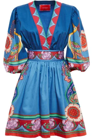 La DoubleJ Kleedjes, Dames, Blauw, L, Katoen, Liberty Margherita Jurk